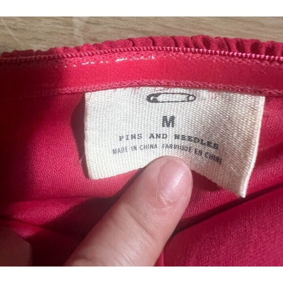 Pins and Needles Strapless Ruffle Mini Dress Womens Size M Red Ribbed Party Chic - Picture 3 of 6